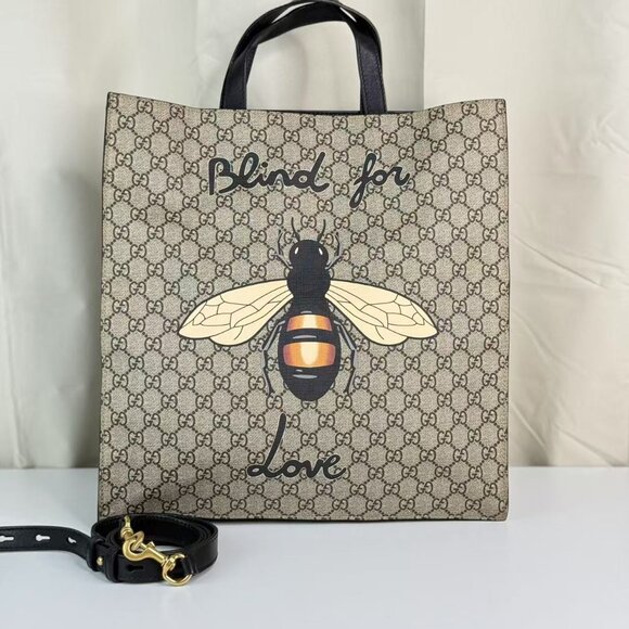 Gucci GG Logo Supreme Bees Shoulder Bag Tote with Bee Design - Picture 1 of 8